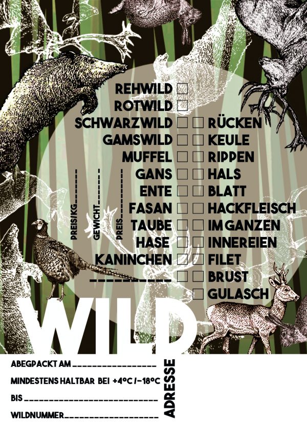 Wilde Etiketten Tiefkühletiketten Aufkleber Beschriftung Jagd Universal