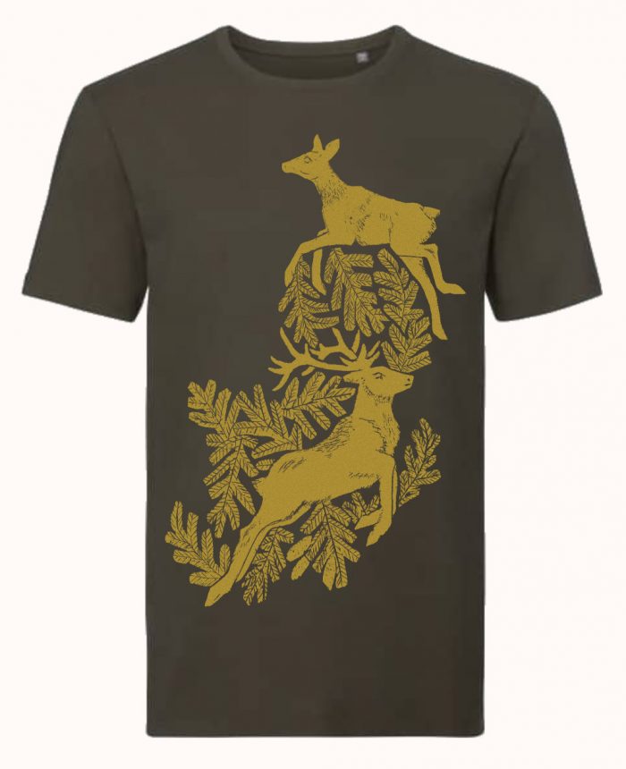 Hirsch T-Shirt oliv khaki Jagd Jäger Jägerin bio Baumwolle Print T-shirt